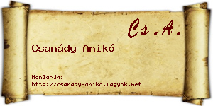 Csanády Anikó névjegykártya